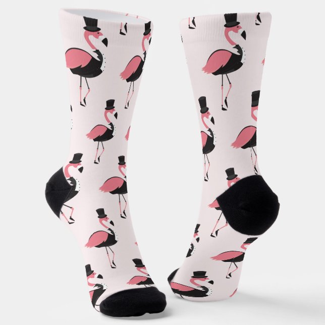 Calcetines Fun Rosa Flamingo Tuxedo Patrón Animal (Angular)