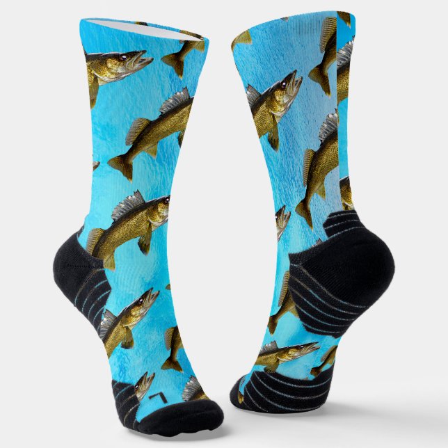 Calcetines Fun Walleye Pike Fish and Blue Water Socks (Angular)
