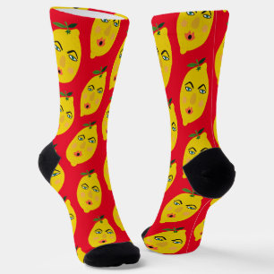 Calcetines Fundido Whimsical Lemon Pattern Red