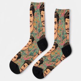 Calcetines Funky gris verde apuesto ilustracion masculino