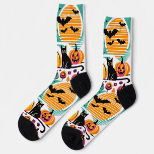 Calcetines Funky Retro Wave Halloween Pumpkin Black Cat Ghost