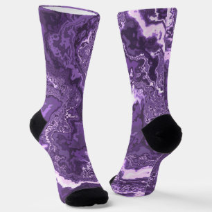 Calcetines Funky Trippy Boho Hippie Monocromo Mármol Púrpura