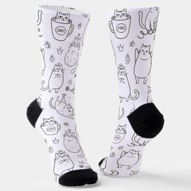 Calcetines Funny Black and White Cat Pattern Socks (Angular)