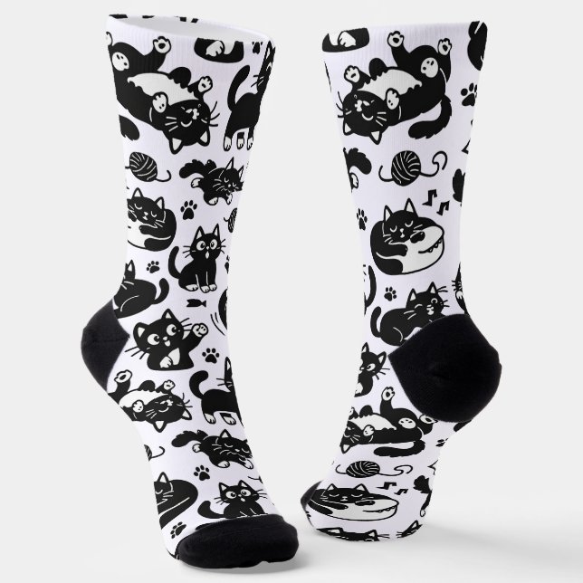 Calcetines Funny Black and White Cats Pattern Socks (Angular)
