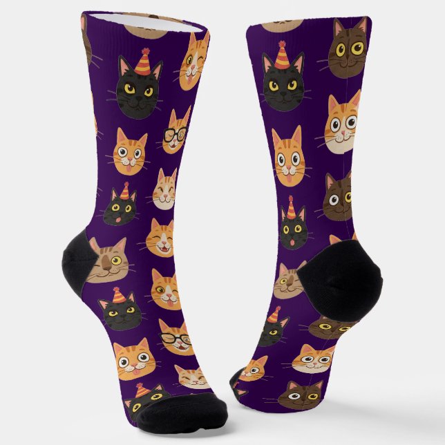 Calcetines Funny Cat Faces Pattern Crew Socks (Angular)