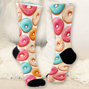 Calcetines Funny Colorful Donut Pattern Name Monogram Socks
