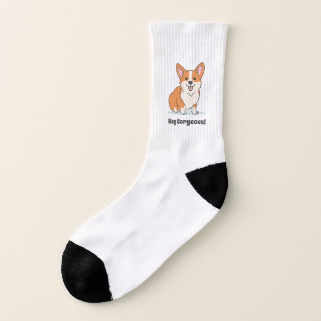 Calcetines Funny Corgi Puppy - Hey Corgeous (Parte exterior derecha)