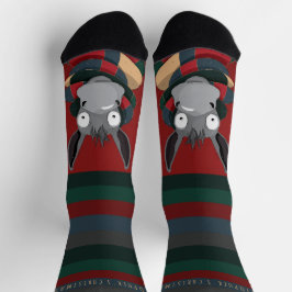 Calcetines Funny Donkey Cartoon with Festive Stripes on Red 