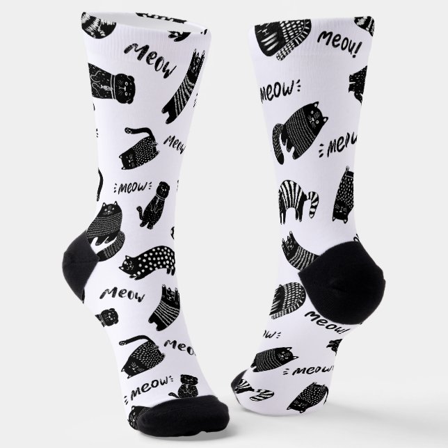 Calcetines Funny Doodle Black and White Cat Socks (Angular)