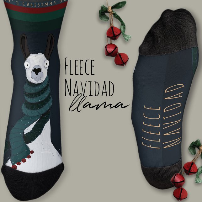 Calcetines Funny Festive “Fleece Navidad” Pun Dark Blue Llama (Subido por el creador)
