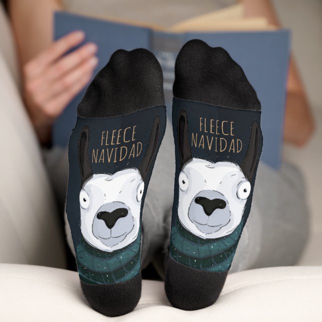 Calcetines Funny “Fleece Navidad” Llama with Stripes on Blue  (Abajo)