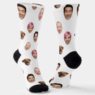 Calcetines Funny Personalizado 4 rostros con gato de perro -