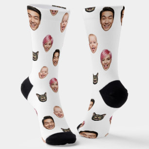 Calcetines Funny Personalizado 4 rostros con gato de perro -