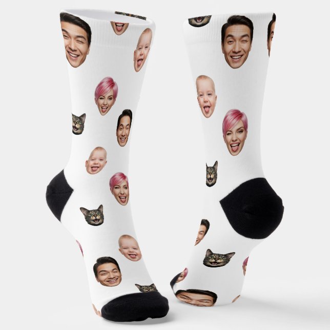 Calcetines Funny Personalizado 4 rostros con gato de perro -  (Angular)