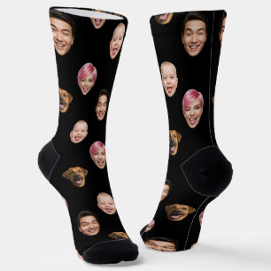 Calcetines Funny Personalizado 4 rostros con gato de perro - 