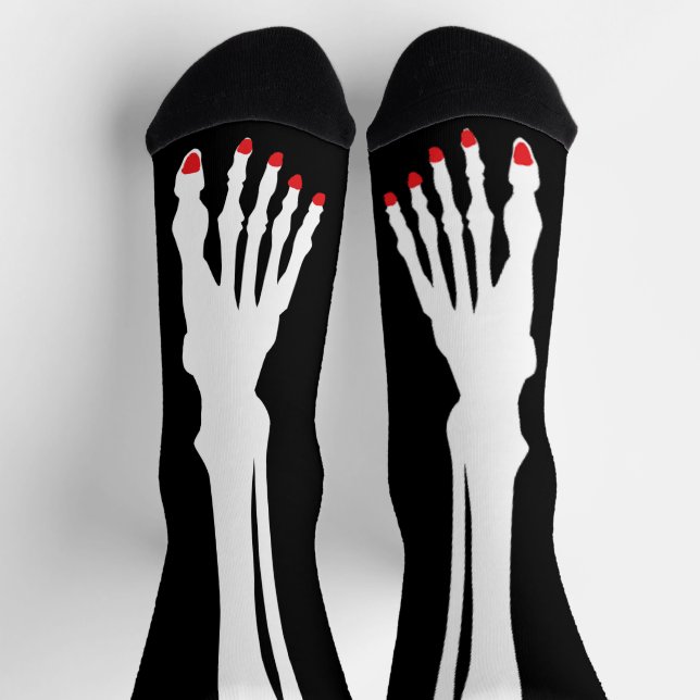 Calcetines Funny Red nail Skeleton leg Halloween Party (Arriba)