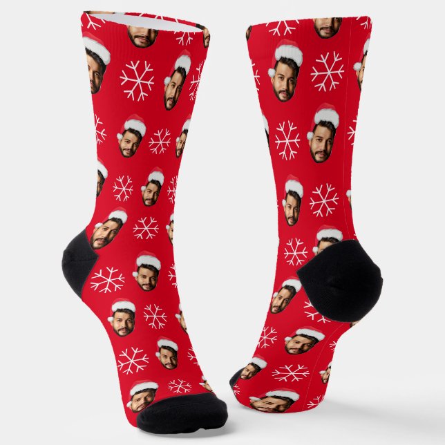 Calcetines Funny Santa Face Photo & Snowflake Christmas Fun (Angular)