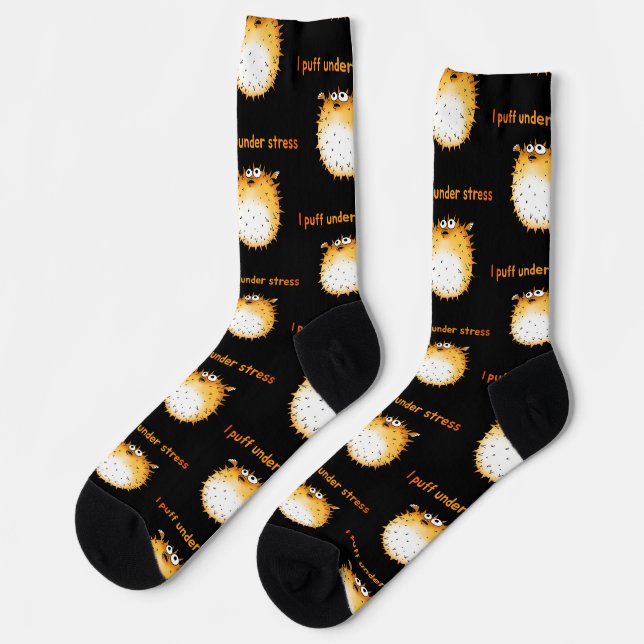 Calcetines Funny Stresed Pufferfish Personalizado (Izquierda)
