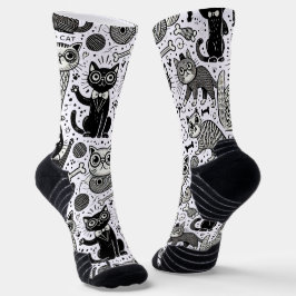 Calcetines Funny zócalos de patrón de gato negro y blanco