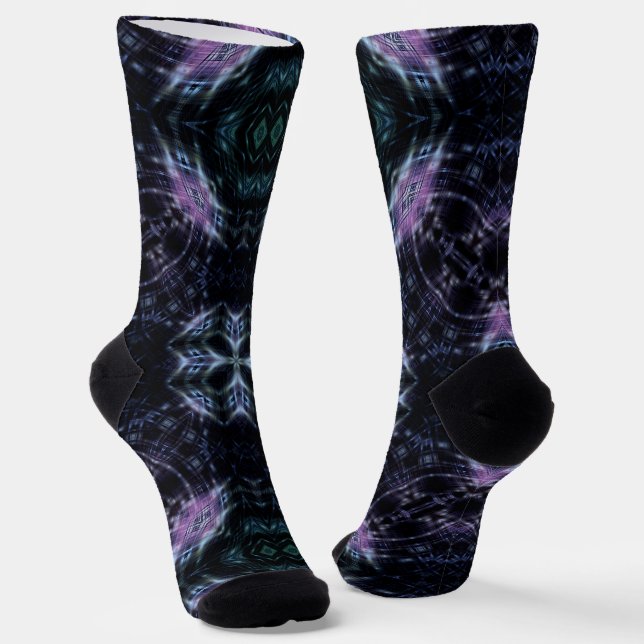 Calcetines Galaxia neón Mandala con brillo futurista (Angular)