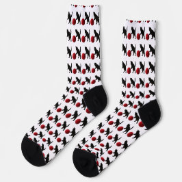 Calcetines Gatito de Silueta Negra, con Bola de Lana Roja (Mu