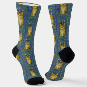 Calcetines Gatito lindo en estilo Art Nouveau vintage