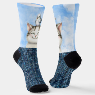 Calcetines Gatito sonriente y ave