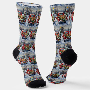 Calcetines Gato Abisinio Camión Rojo de Navidad Fiesta