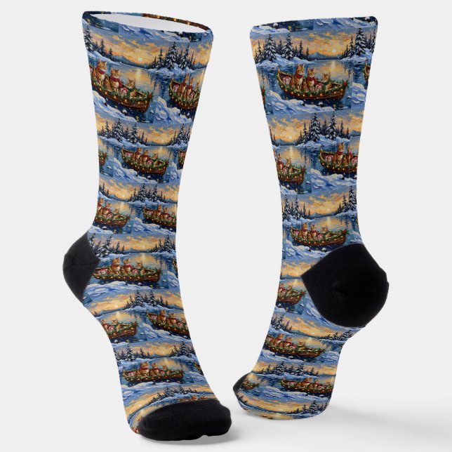Calcetines Gato Abisinio Navidad Barco Fiesta (Angular)
