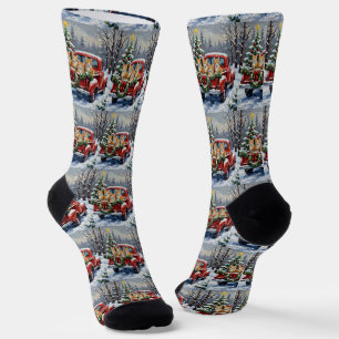 Calcetines Gato Angora Turco Navidad Camión Rojo Fiesta