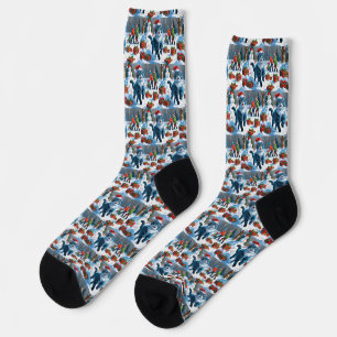 Calcetines Gato Azul Oriental Sentado en Sombrero de Navidad 