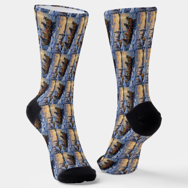 Calcetines Gato Azul Ruso Navidad Barco Fiesta (Angular)