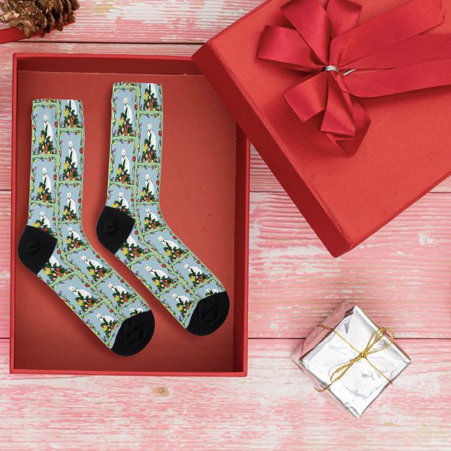 Calcetines Gato blanco divertido del árbol de Navidad (Subido por el creador)