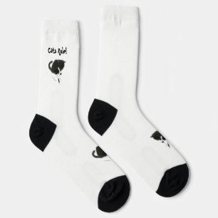 Calcetines Gato Blanco Negro Arte de Mascota, Personalizado