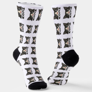 Calcetines Gato de esmoquin divertido dice Meow mientras obse