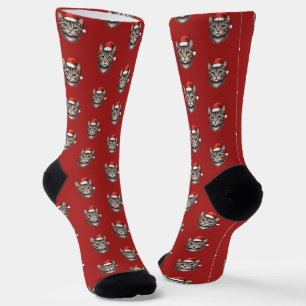 Calcetines Gato de Navidad adorable con sombrero de Santa
