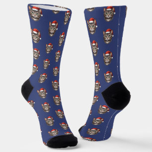 Calcetines Gato de Navidad Festivo Lindo con Sombrero de Sant