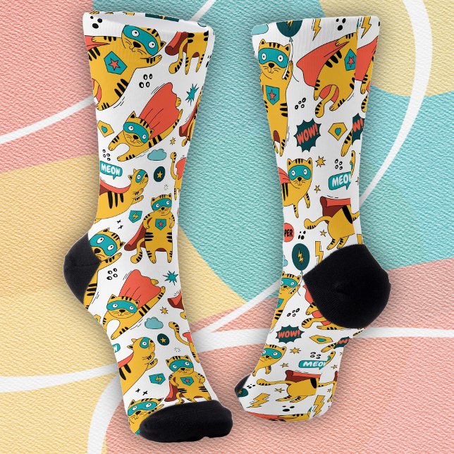 Calcetines Gato de superhéroe gracioso (Subido por el creador)