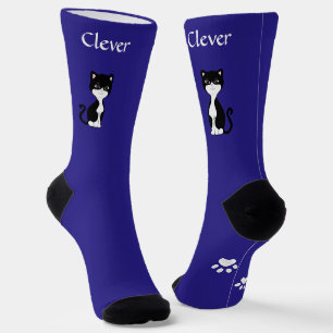 Calcetines Gato de traje divertido y lindo & patas en azul