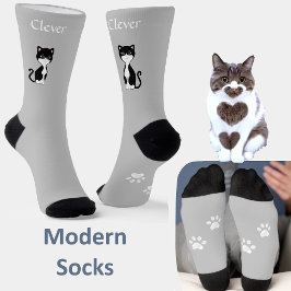 Calcetines Gato de traje divertido y lindo & patas en gris cl
