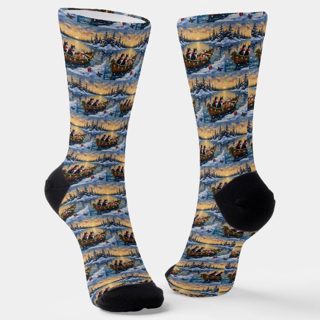 Calcetines Gato Esmoquin Navidad Barco Fiesta (Angular)