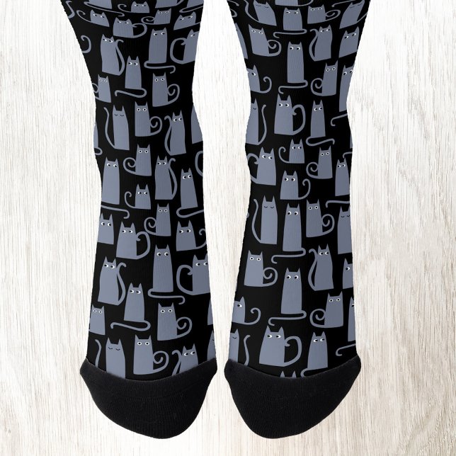 Calcetines Gato gris azul divertido (Fun blue gray cat socks for animal and pet lovers)
