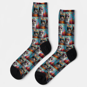 Calcetines Gato Maine Coon con Rosas del Corazón Día de San V