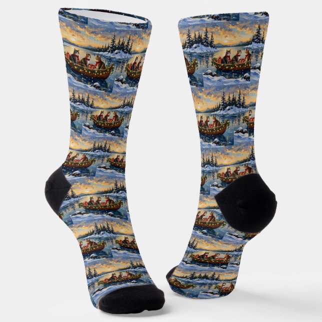 Calcetines Gato Maine Coon Navidad Barco Fiesta (Angular)