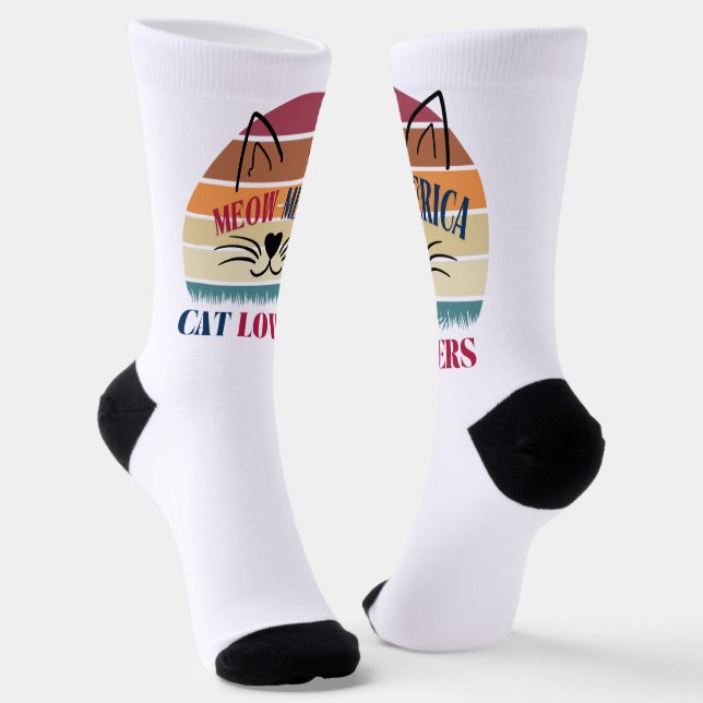 Calcetines Gato Meow-Merica ama Socks patrióticos - Estados U (Angular)