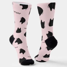 Calcetines Gato Negro Adorable Patrón Rosa Meow Gatito