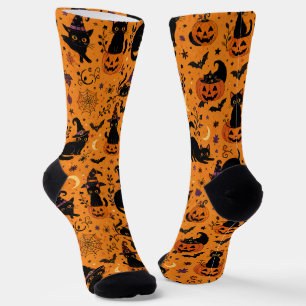 Calcetines Gato negro de Halloween, patrón de gato espeluznan