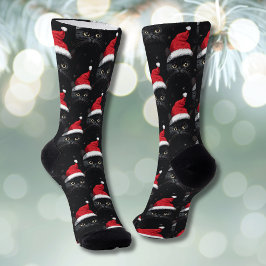 Calcetines Gato negro de Navidad Santa divertido