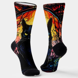 Calcetines Gato negro de vidrio manchado rojo espeluznante