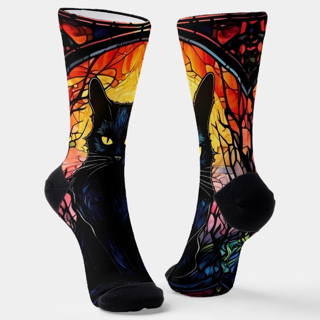 Calcetines Gato negro de vidrio manchado rojo espeluznante (Angular)